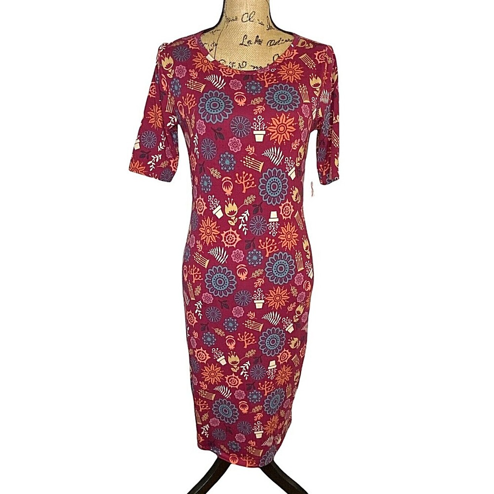 Women's Lularoe Julia Dress Size Small Multi Color Knee Length Stretch (1029)